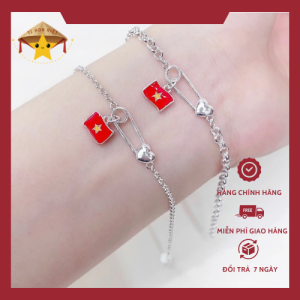 Vòng tay, dây chuyền bạc S925 charm Quốc kỳ Việt Nam, lá cờ đỏ sao vàng
