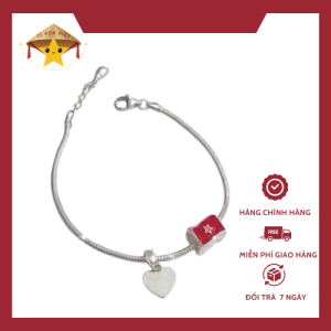 Vòng tay Bạc gắn charm cờ đỏ sao vàng khắc theo yêu cầu TiHonViet, Lắc tay bạc charm lá cờ Quốc kỳ Việt Nam khắc tên